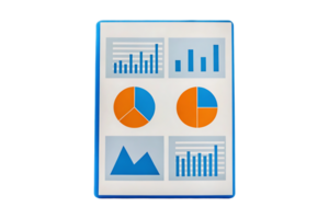 Financial report with charts and graphs. Business analytics, data visualization, and market research concept. png