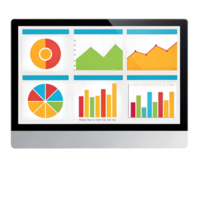 Business analytics dashboard on computer screen. png