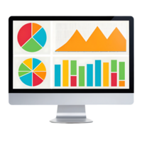 Colorful data charts and graphs on a computer screen. png