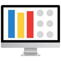 Computer screen displaying colorful bar graph and data points. png