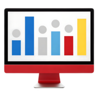 Computer screen displaying bar graph and icons. png