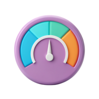 3D rendered colorful speedometer icon. Performance, speed, progress concept. png