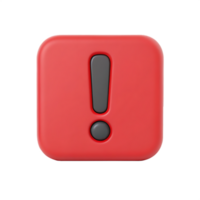 Red square button with exclamation mark. Alert, warning, notification concept. png