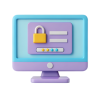 3D illustration of a computer screen with a login form and padlock. png
