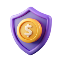 3D render of a shield protecting a dollar coin. png