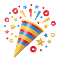 3D render of a party popper exploding with confetti. png