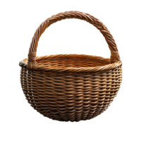 Empty Wicker Basket with Handle, Isolated on transparent Background png