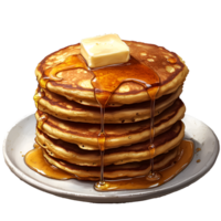 Delicious Stack of Buttery Pancakes Drizzled with Maple Syrup png