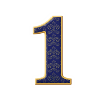 Elegant Number One with Damask Pattern - Gold and Blue Design Element png