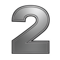 Metallic Number Two, 3D Rendered Silver Digit with White Outline png