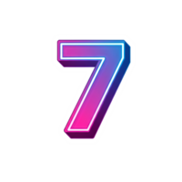 Neon Gradient Number Seven 3D Rendered Digit Seven with Pink and Blue Glow png