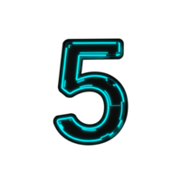 Futuristic Neon Number Five Cyan Digital Font png