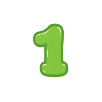 Cute Green Cartoon Number One, Digit 1, First Place, Beginning, First png
