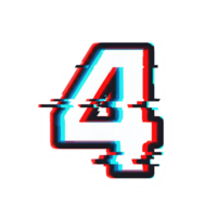 Glitch Effect Number Four - Digital Number with Red and Blue Distortion png