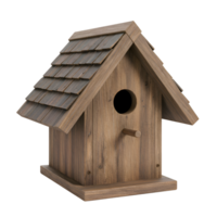 Rustic Wooden Birdhouse with Shingle Roof Perfect for Garden Decor png