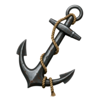 Rusty Ship Anchor with Rope on Transparent Background png