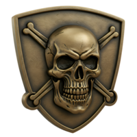 Bronze Skull and Crossbones Shield 3D Render png