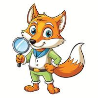Curious Fox Character with Magnifying Glass vector