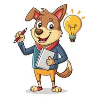 Creative dog character holding a pen and papers, displaying an idea vector