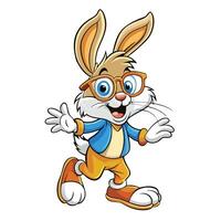 Cartoon rabbit in glasses, happy and friendly pose vector