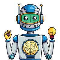 A futuristic robot with a lightbulb and a brain vector