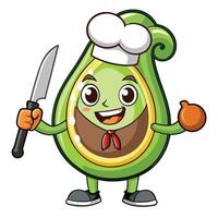 Avocado chef with knife and happy expression vector