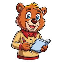 Bear Cartoon Character Writing in a Notebook vector