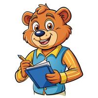 Bear Character Writing in a Notebook vector