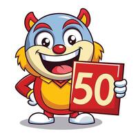Cartoon Character Holding a Sign with the Number 50 vector