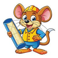 Cartoon Mouse Engineer Holding Blueprint vector