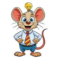 Cartoon mouse in business attire with lightbulb vector