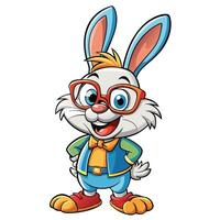 Cartoon rabbit with glasses and a bow tie vector