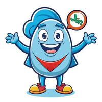 Cheerful blue egg-shaped character with a red neckerchief, welcoming with open arms vector