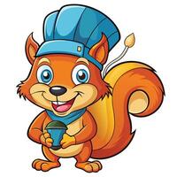 Cheerful cartoon squirrel chef holding a microphone vector