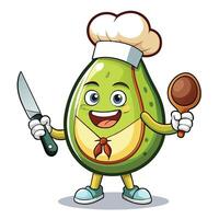 Chef Avocado with knife and spatula vector
