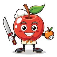 Chef Apple character holding a knife and offering another apple vector