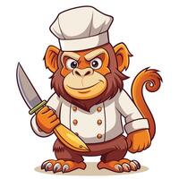 monkey chef cartoon character illustration isolated on white background vector