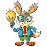 Clever rabbit in business attire holding a lightbulb vector