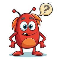 Curious red cartoon alien character with a question mark vector