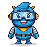 Cute blue robot character with goggles vector