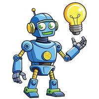 Cute blue robot with a lightbulb idea vector