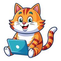 cat sitting on laptop computer white background vector