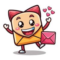 Cute cartoon envelope character with a bow and hearts vector
