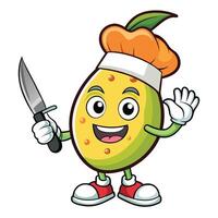 a cartoon mango character holding a knife vector