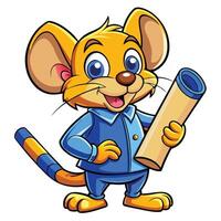 Cute cartoon mouse character holding a tube vector