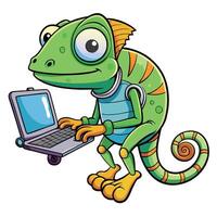 Cute Chameleon Robot Using Laptop vector