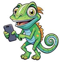 Cute Chameleon Using a Smartphone vector
