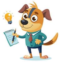Cute dog taking notes with lightbulb idea vector