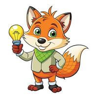 fox with a light bulb white background illustration vector