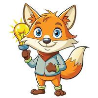fox with light bulb white background vector